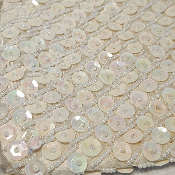 VTG Beaded Sequin Purse Ivory Evening Bag Gold Chain Strap Kisslock Handbag 6x5‎ - Picture 10 of 11